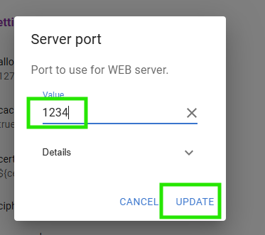 webserver settings port