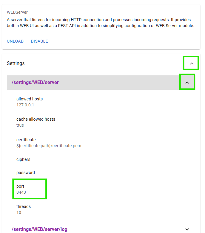 webserver settings